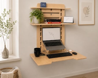 Floating Wall Desk, Plywood Furniture, Wall Mounted Workstation, Gift