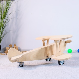 Children&#39;s Airplane Wooden Ride On Toddler Activity Toy Airplane Rocker Ride On Toy for Kids Wooden Airplane Toy Toddler Airplane Gift