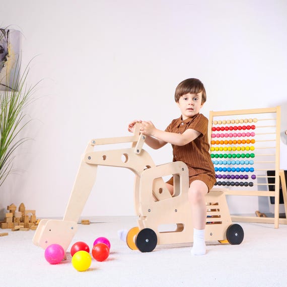 Ride On Toy Toddler Toys Wood Excavator Building Toys And Games Pretend  Play Waldorf Creative Play Toddler Furniture Year Old Boy Gift