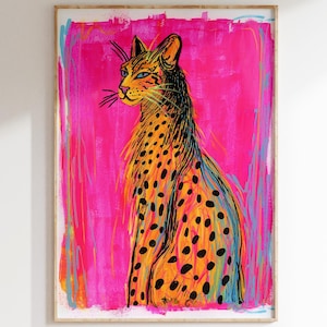 Cheetah muurdecoratie print Whimsigoth Decor Weirdcore Betaalbaar cadeau voor een housewarming Roze Pastel Goth print