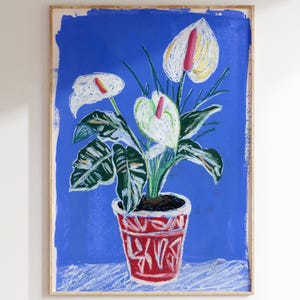 Stampa artistica di natura morta con giglio della pace in stile Matisse - Illustrazione botanica, pittura figurativa di fiori, arte murale massimalista di K. Renkiewicz