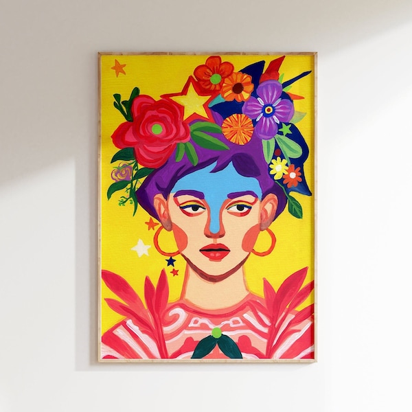 Contemporary Abstract Woman Portrait, Inspired by Matisse, vibrant boho art, Acrylic Painting by K.Renkiewicz I Fine Art Print