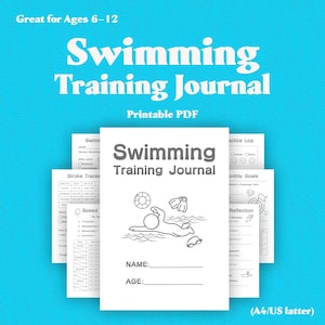 Diario de natación para niños / Registro de natación, registro de brazadas / PDF imprimible / Tamaños A4 y carta de EE. UU. | Regalos de natación | Entrenador de natación