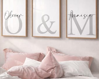 Personalised Couple Name Prints Set of 3 | Custom Names Wall Art | Modern Bedroom Decor | Wedding Gift | Anniversary Print Set