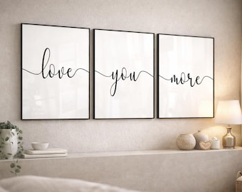 Love You More Wall Art Set of 3, Family Typography Prints, Modern Neutral Home Decor, Minimalist Script Wall Art, Living Room Bedroom Prints