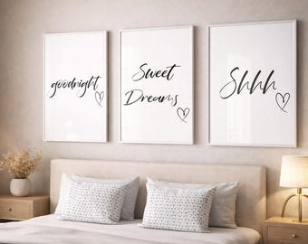 Goodnight Sweet Dreams Shhh Wall Art Set of 3 | Bedroom Prints | Neutral Nursery Decor | Minimal Typography Bedroom Art | Modern Home Prints