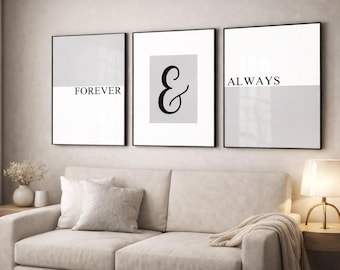 Forever & Always Wall Art Set of 3 – Modern Minimalist Typography Prints, Neutral Home Decor, Love Quote Prints for Bedroom or Living Room