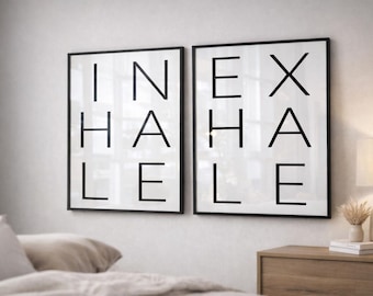 Inhale Exhale Wall Art Set of 2 – Minimalist Typography Prints, Modern Home Decor, Calm Neutral Wall Art, Living Room Bedroom Office Prints