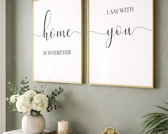 Home Is Wherever I’m With You Wall Art Set of 2 | Romantic Typography Prints | Neutral Couple Home Decor | Modern Minimalist Wall Art