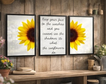 Sunflower Wall Art Set of 3 | Garden Quote Prints | Rustic Floral Wall Decor | Farmhouse Garden Shed Art | Inspirational Sunflower Prints