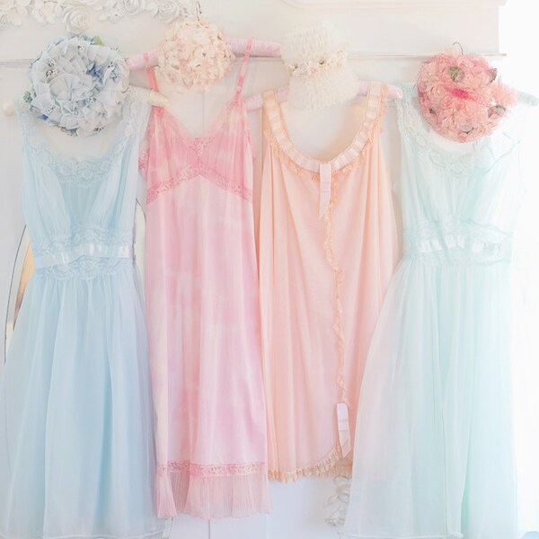 Sherbet Slip Dresses dreamy photography 8x10 vintage mint pink pastel shabby cottage romantic home decor wall art photography print