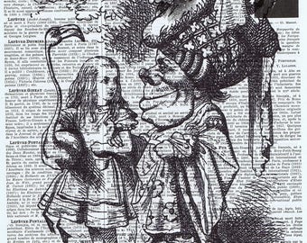 Alice in Wonderland.Flamingo.Duchess.Repurposed Vintage Book Page Print. gift.home deco.children classic story.french.fantasy.wife.kids room