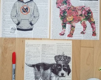 Dog Art Print.Set of 3.Home deco.Genuine antique paper.Dog Lover Gift.Children's room deco.Gift for child.Animal lover.Nursery Room.Canadian