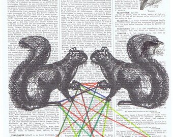 Altered Book Pages,Antique Prints,Squirrel,King,Queen,Crown,French text,Paris, gift idea, home decor,Buy 3 get one FREE.mom.dad.geometric