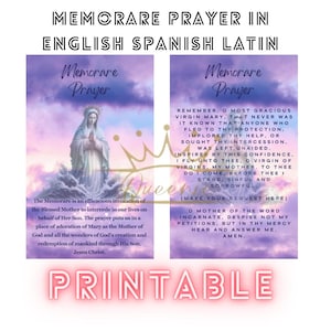 Printable Memorare Prayer in English Spanish Latin I Digital Prayer Card I Holy Mary I Memorare Acordaos I Powerful Prayer