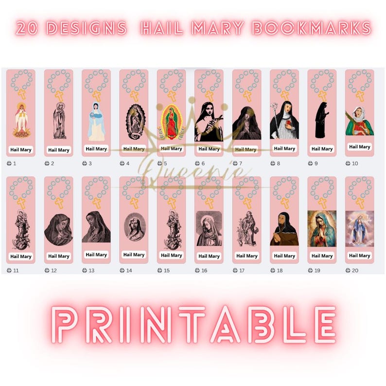 Printable Hail Mary Bookmarks: Catholic Booktag Designs (PDF Download ...