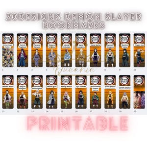 Digital Demon Slayer Bookmarks I Printable Demon Slayer Bookmarks I  Downloadable Shinobu Kocho Giyu Tomioka Bookmarks I 20 Designs in PDF