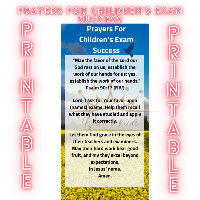 Printable Prayers for Children’s Exam Success I Downloadable Prayers Card for Children’s Exam ...