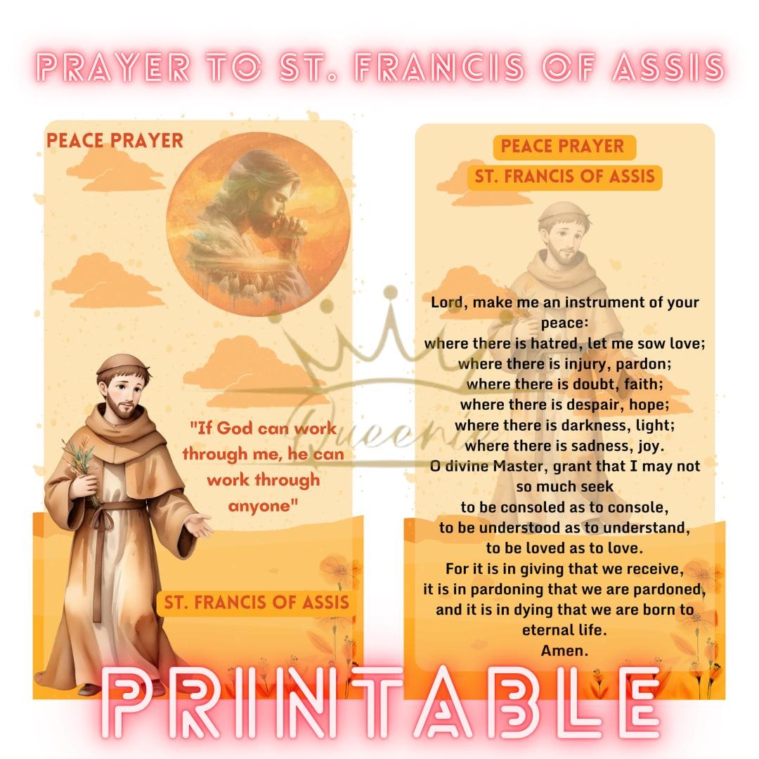 Printable Prayer to St. Francis of Assis I Peace Prayer I Oración Por La Paz San Francisco De ...