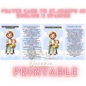 Oración a San José para imprimir I Oración a San José I Tarjeta de oración católica descargable en inglés y español I Tarjeta de oración digital