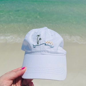Hand embroidered beach hat women sun hat vacation summer baseball cap palm trees
