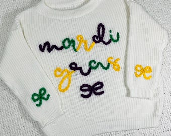 Suéter de Mardi Gras bordado a mano, tejido personalizado para niños