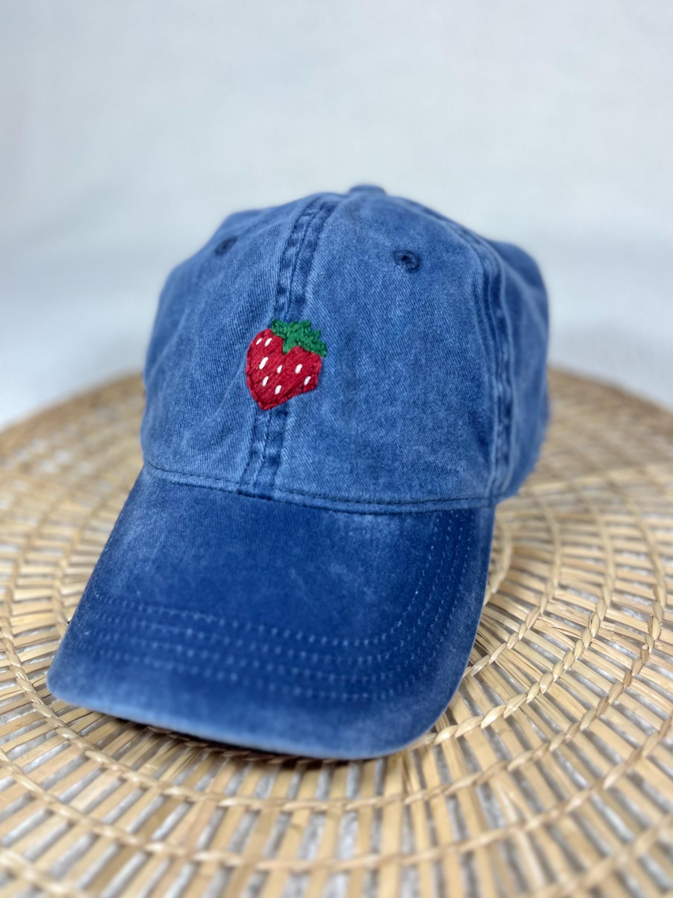 Hand Embroidered Strawberry Distressed Baseball Cap - Etsy