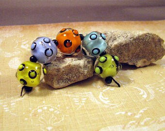 Artisan Lampwork Bead Set by Monaslampwork on Etsy - Color and Dots on Dots - Designs in Color Handmade Lampwork Beads Mona Sullivan (9751)