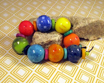 Artisan Lampwork Bead Set by Monaslampwork on Etsy - Shadow Beads -Enamels, color, dots Handmade Lampwork Beads by Mona Sullivan (6808)