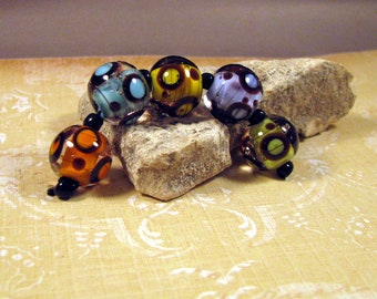 Artisan Lampwork Bead Set by Monaslampwork on Etsy - Color Dots - Color and Layered Dots Handmade Lampwork Beads by Mona Sullivan (9624)