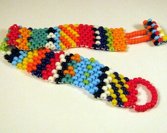 Colorful Bright Loom Beaded Bracelet by Monaslampwork on Etsy Seed beads handmade beaded closure by Mona Sullivan Boho Organic (8743)