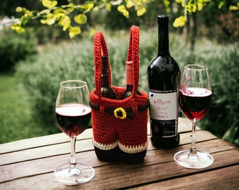 Crocheted Santa Pant Wine Koozie  (contents not included) MADE TO ORDER