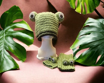 Crochet Frog Hat and Glove set Adult size