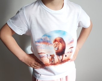 T-shirt enfant d'un lion et de son lionceau
