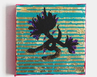 Original Canvas Painting – Black Baroque Figure, Golden Wall Art