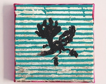 Cuadro original sobre lienzo: figura barroca negra, arte mural dorado.