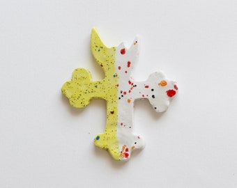 Handpainted Ceramic cross, Decorative wall piece made in Italy,ceramic decoration piece