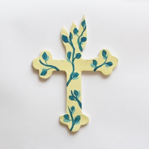 Handpainted Ceramic cross, Decorative wall piece made in Italy,ceramic decoration piece image 1