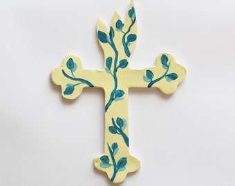 Handpainted Ceramic cross, Decorative wall piece made in Italy,ceramic decoration piece