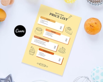 Editable Price List | Cake Price List | Bakery Price List | Template Cake Prices