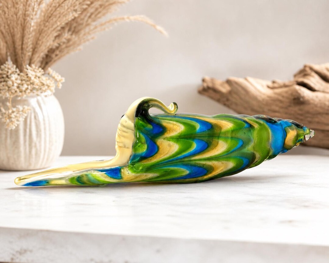 Huge 14.5" Hand Blown Art Glass Sea Shell - Sommerso Murano Style ...