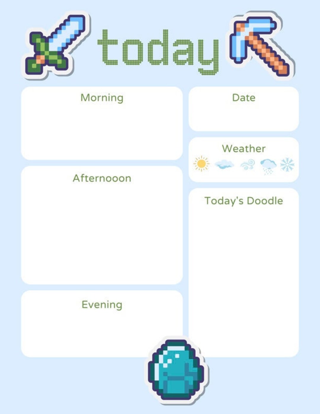 Minecraft Planner Routine Kids Printable Daily Plan Minecraft Themed - Etsy