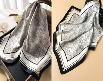 Eenvoudig bedrukte 70 cm zijden sjaal voor dames, kan worden gebruikt als riem, tasdecoratie, hoofdband, halsdoek, enz.