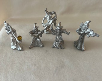 Vintage Gallo Pewter set of 5 Musical Wizards with genuine vintage Swarovski Crystals.