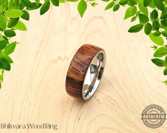 Bhilwara Palisander Holzring aus 8 mm Edelstahl Komfortkern, handgefertigt