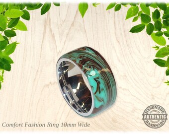 Lifestyle Ring Türkis Caramel Swirl Lava Lampe mit 10 mm Edelstahl Comfort Kern - Handgefertigt