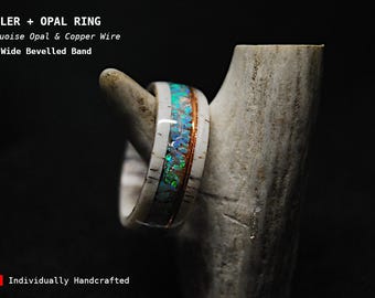 Elchgeweih Ring Türkis Opal Kupferdraht 8 mm Comfort Kern - Handgefertigt