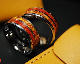Wolfram Opal Ring Set - Feuriges Orange & Rot - Handgefertigt in Kanada