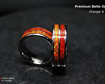 Wolfram Opal Ring Set - Feuriges Orange & Rot - Handgefertigt in Kanada