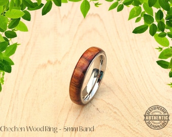 Handgefertigter karibischer Palisander Holzring aus 6 mm Edelstahl mit Komfortkern